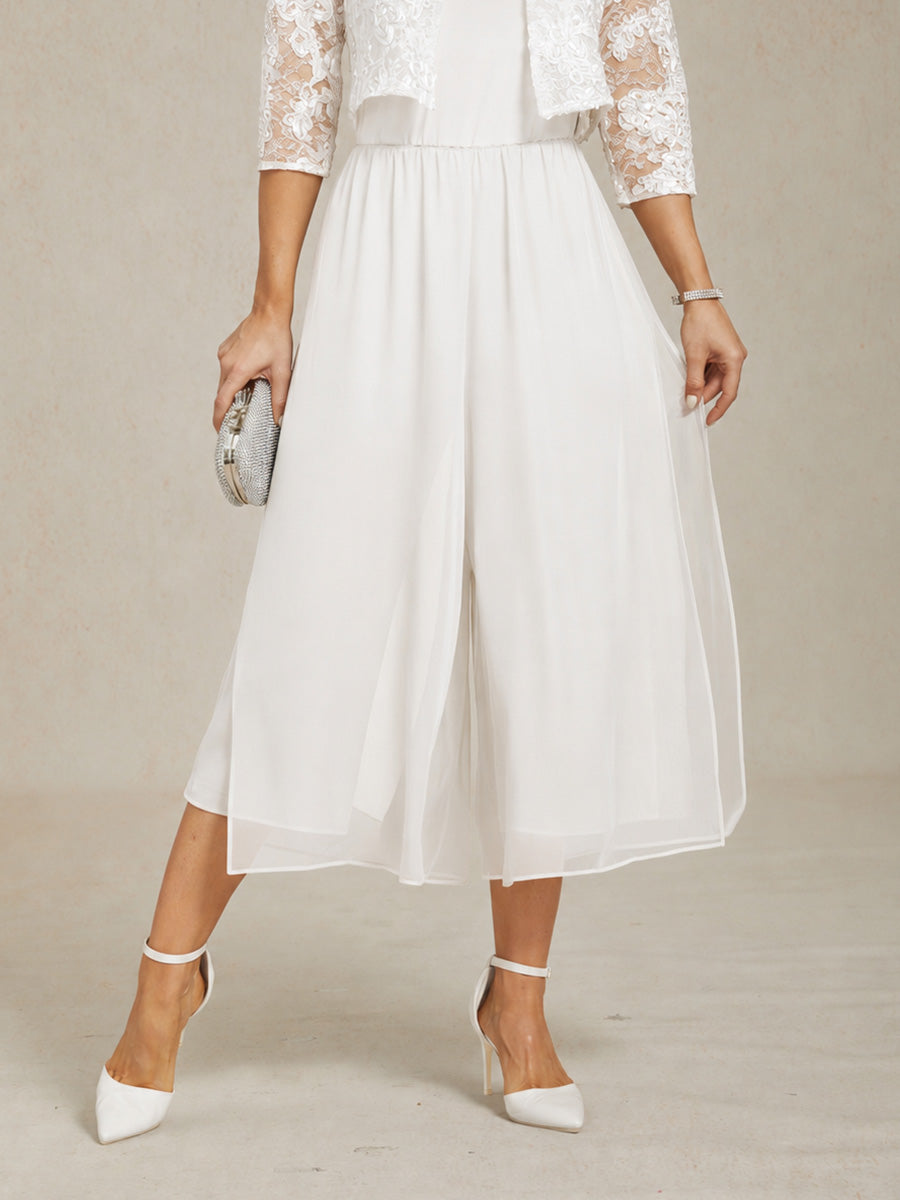 Pantaloni a gamba dritta cropped con sovrapposizione in chiffon