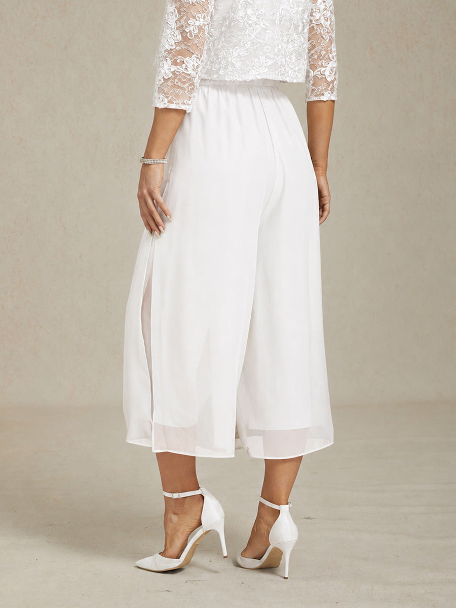 Pantaloni a gamba dritta cropped con sovrapposizione in chiffon