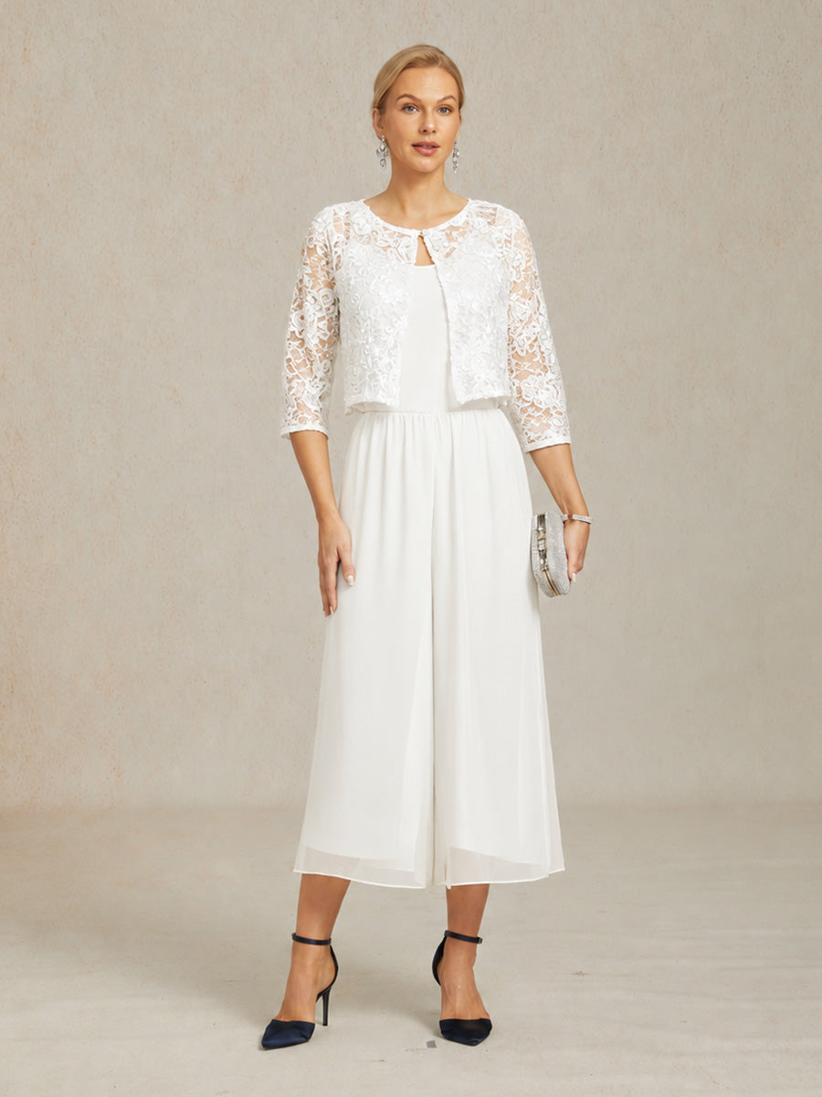 Pantaloni a gamba dritta cropped con sovrapposizione in chiffon