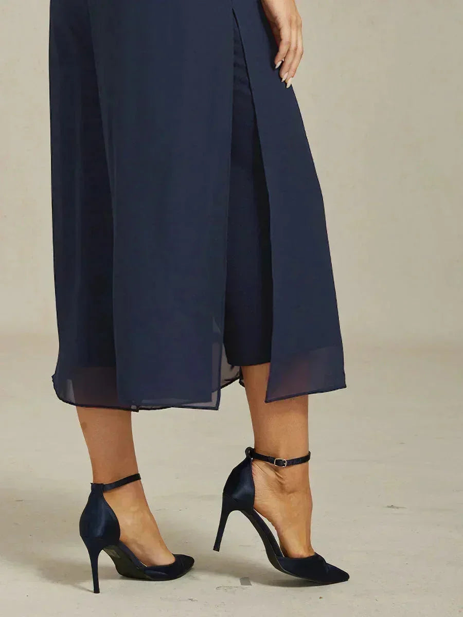 Pantaloni a gamba dritta cropped con sovrapposizione in chiffon