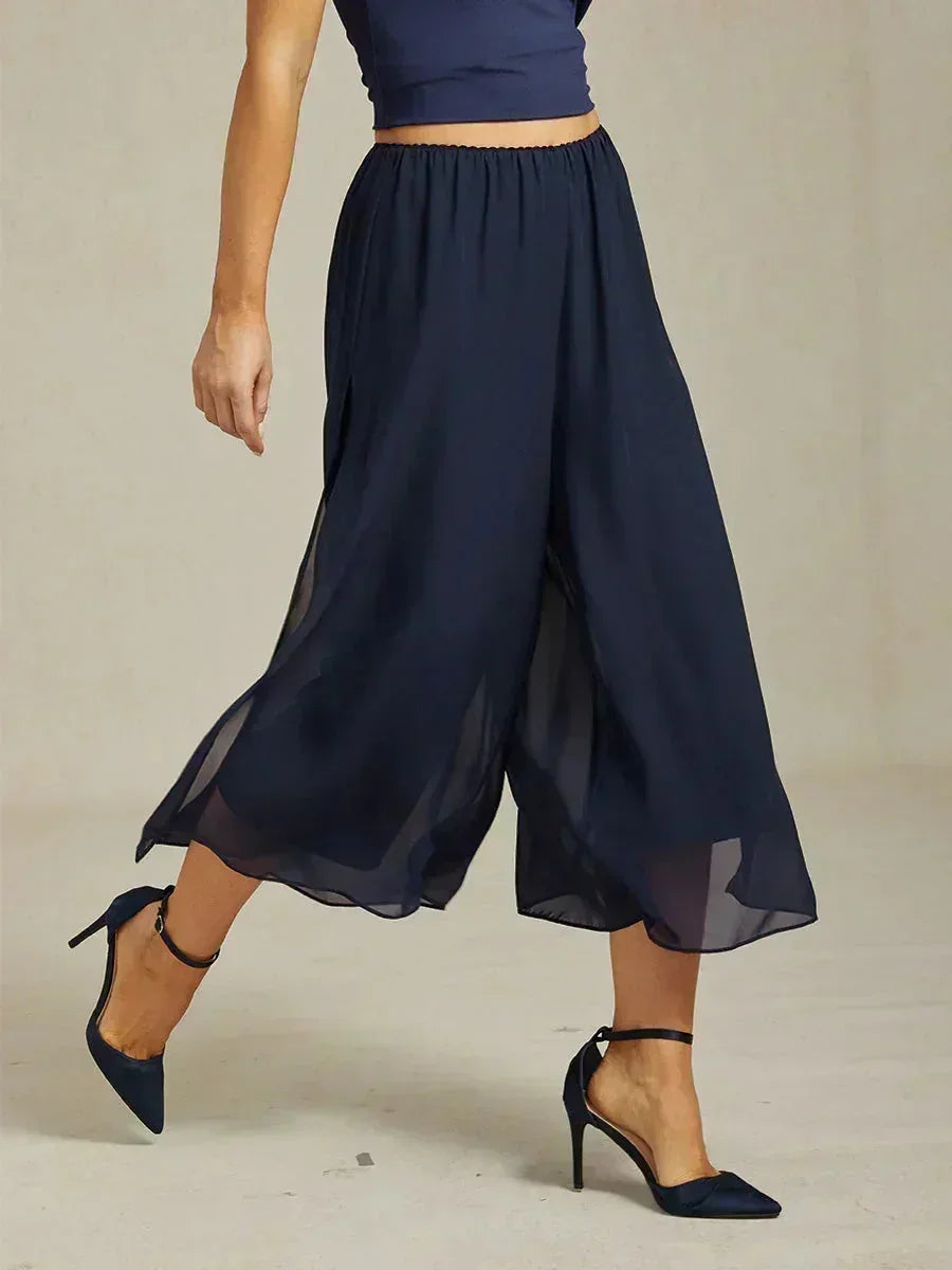 Pantaloni a gamba dritta cropped con sovrapposizione in chiffon