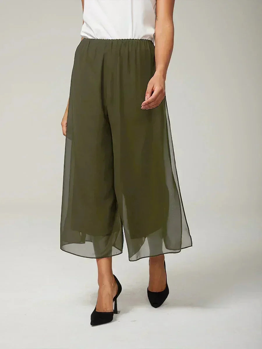 Pantaloni a gamba dritta cropped con sovrapposizione in chiffon