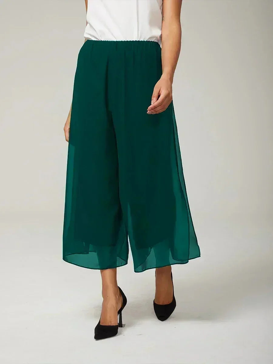 Pantaloni a gamba dritta cropped con sovrapposizione in chiffon