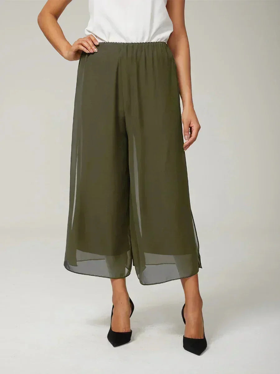 Pantaloni a gamba dritta cropped con sovrapposizione in chiffon