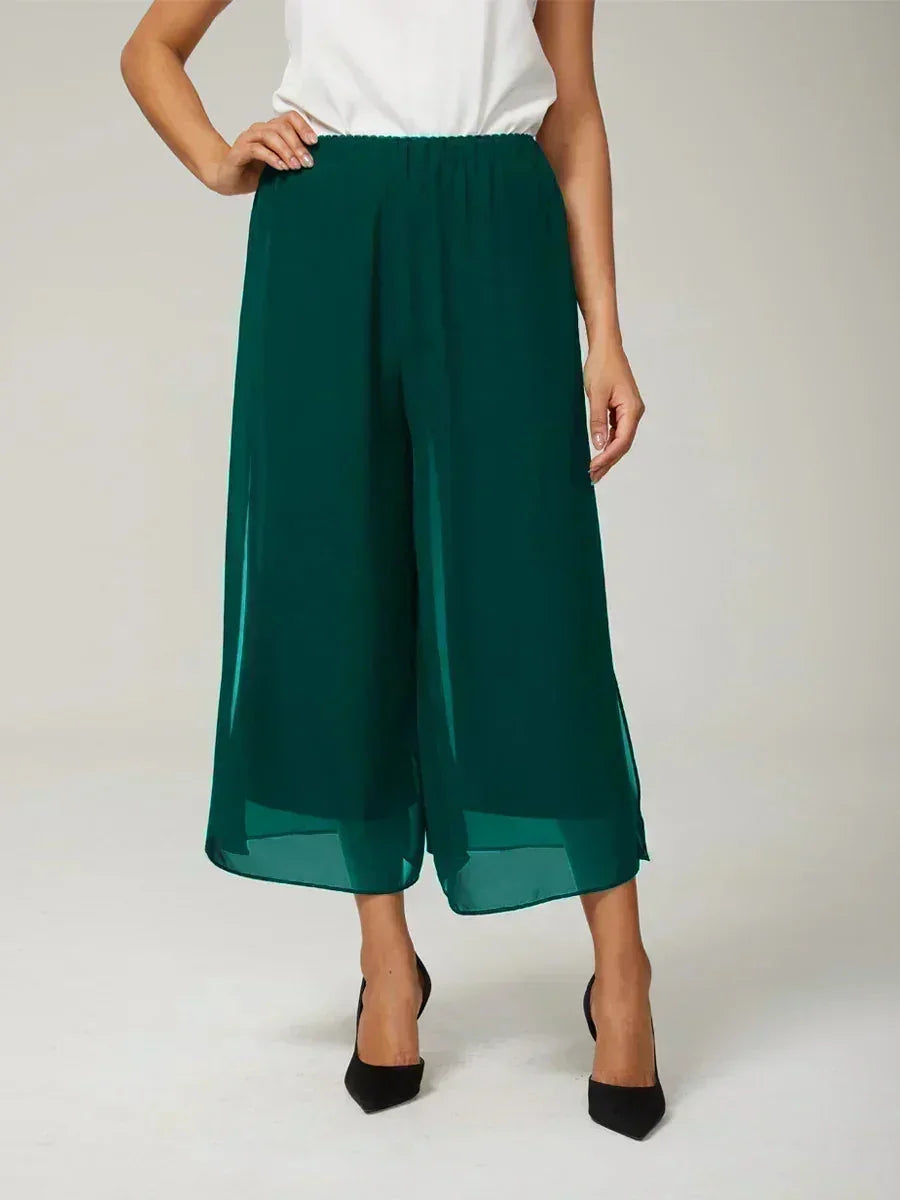 Pantaloni a gamba dritta cropped con sovrapposizione in chiffon