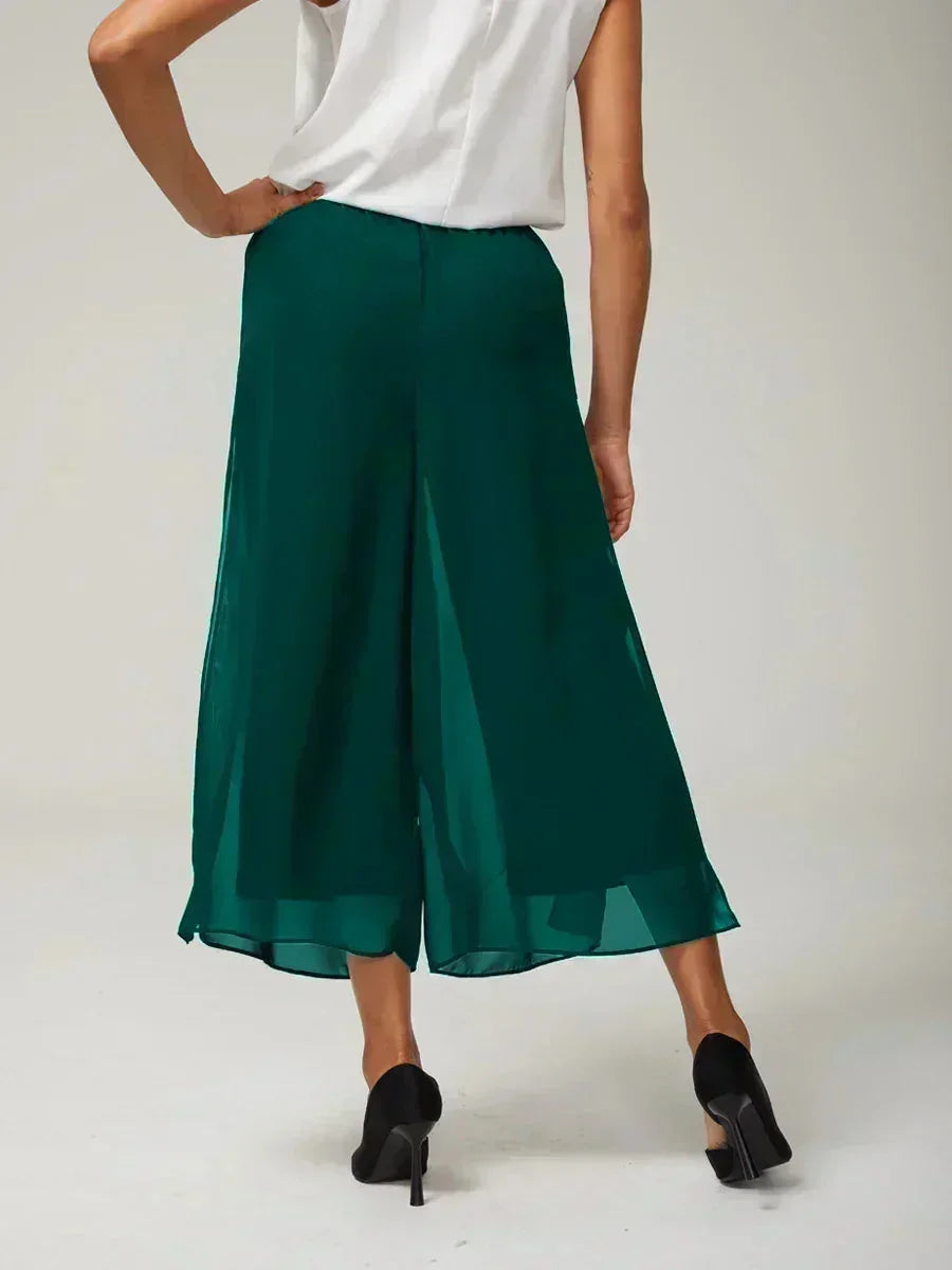 Pantaloni a gamba dritta cropped con sovrapposizione in chiffon