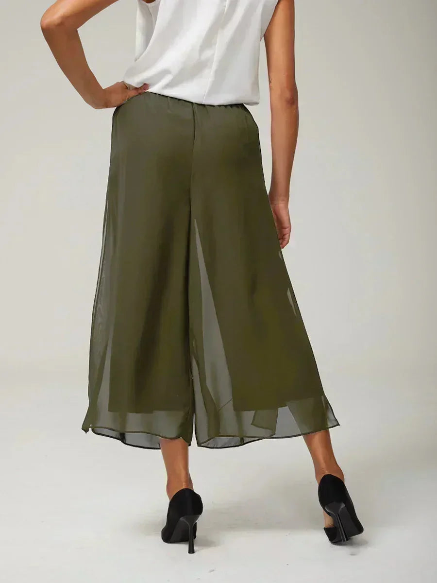 Pantaloni a gamba dritta cropped con sovrapposizione in chiffon