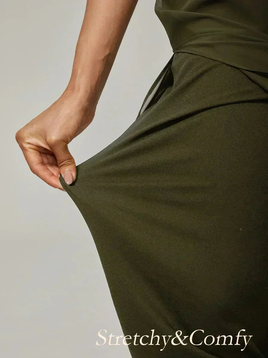 Pantaloni a gamba dritta cropped con sovrapposizione in chiffon