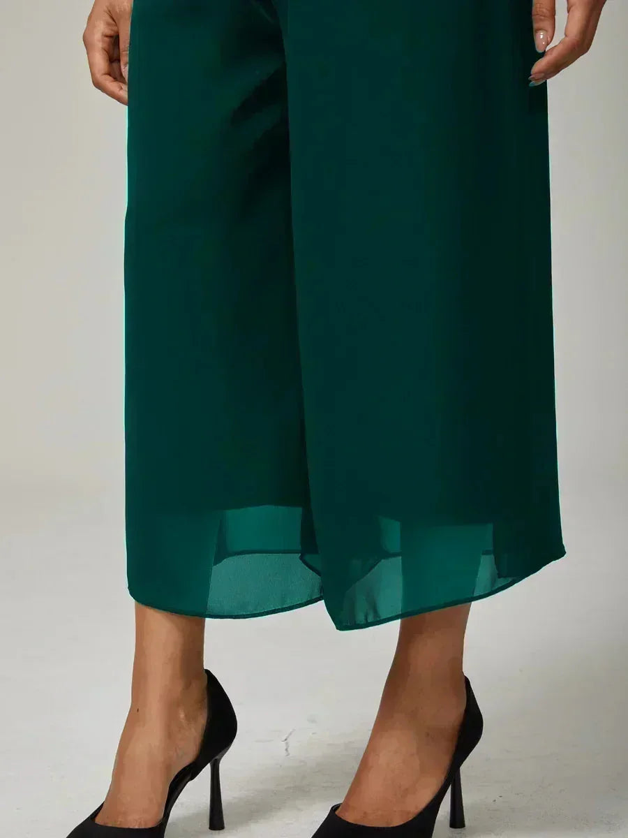 Pantaloni a gamba dritta cropped con sovrapposizione in chiffon