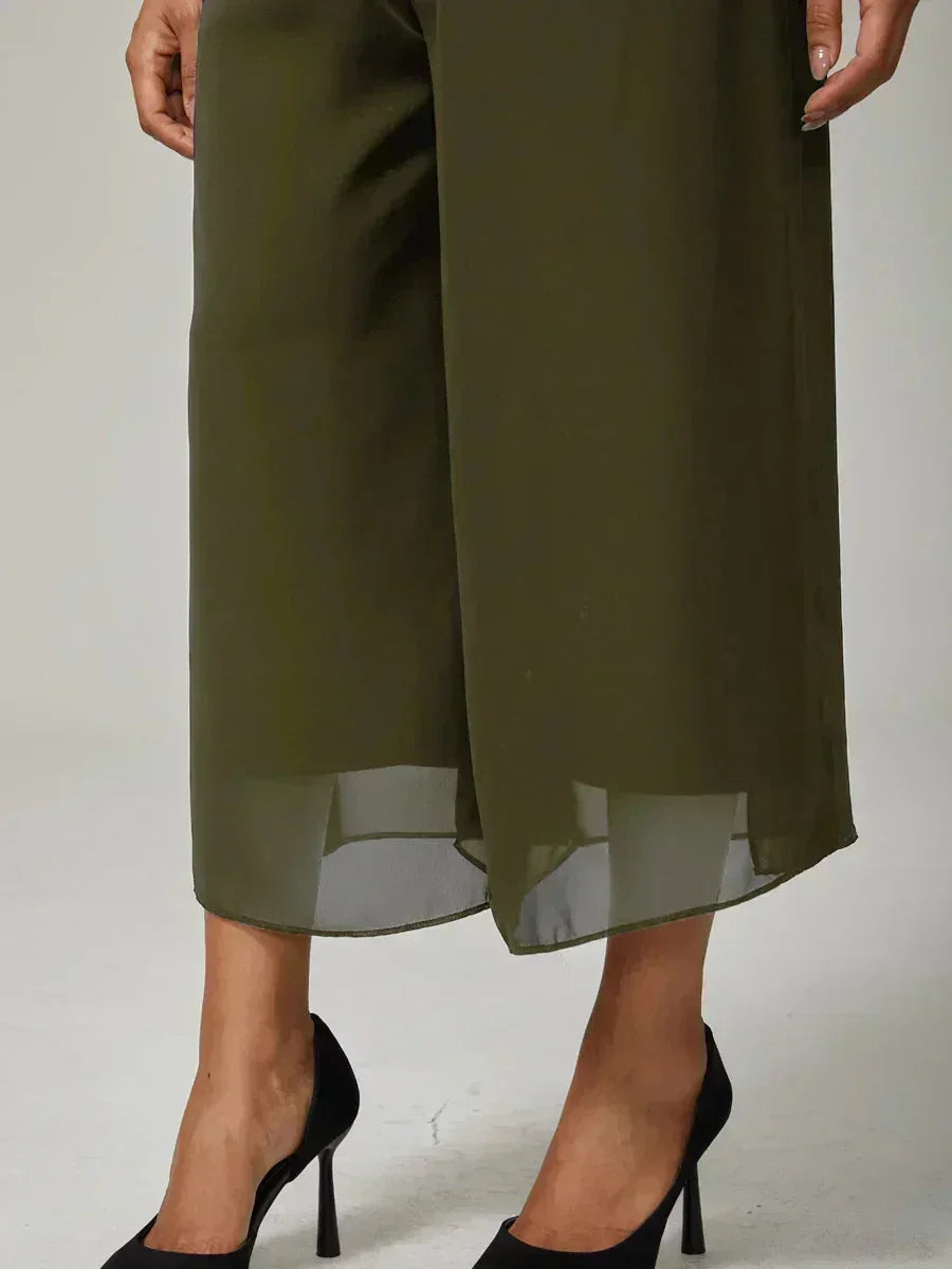 Pantaloni a gamba dritta cropped con sovrapposizione in chiffon
