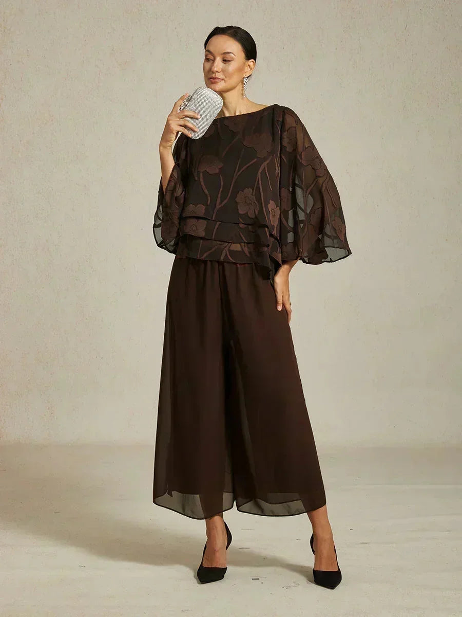 Pantaloni a gamba dritta cropped con sovrapposizione in chiffon