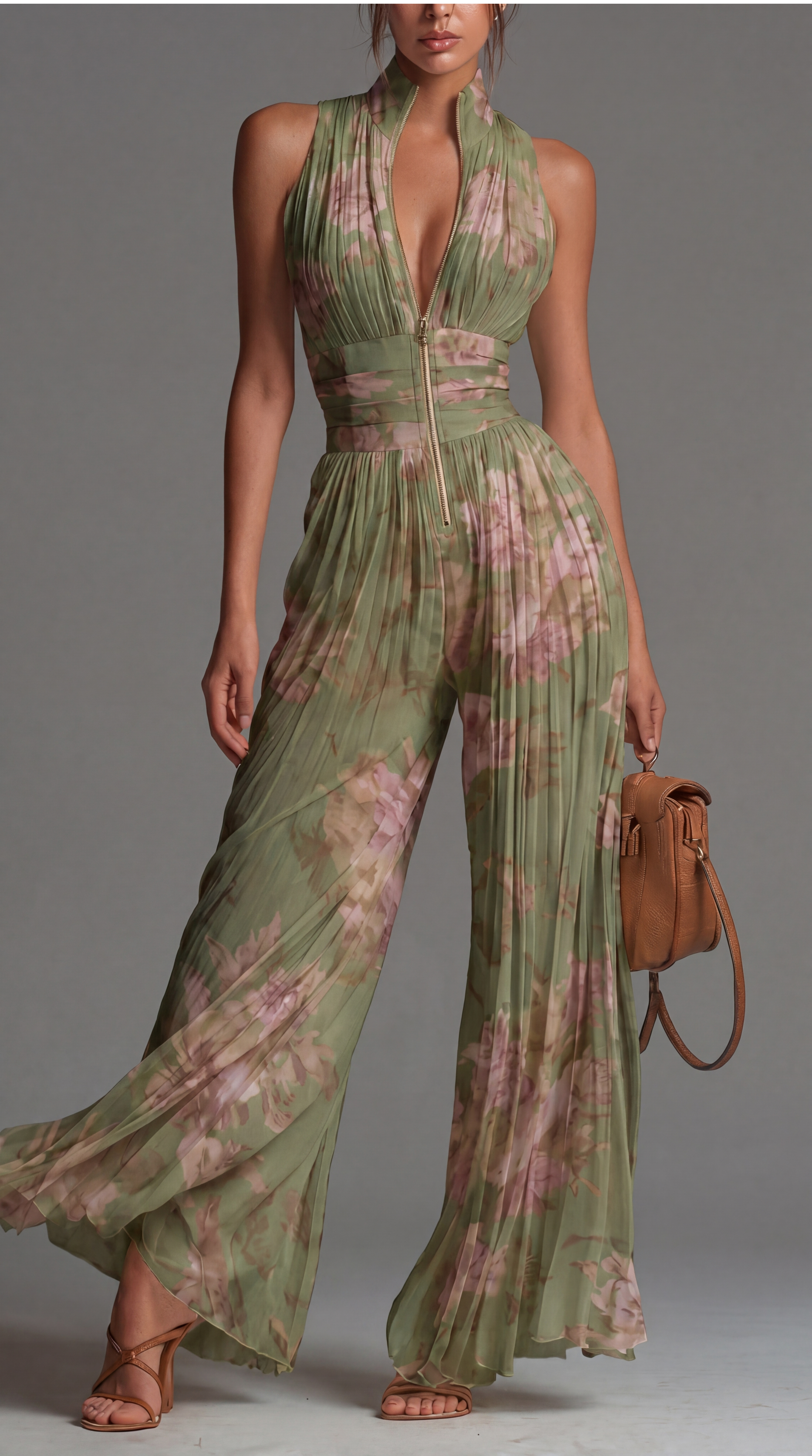 ESSENZIALE – Tuta in Chiffon a Pieghe con Fantasia Floreale