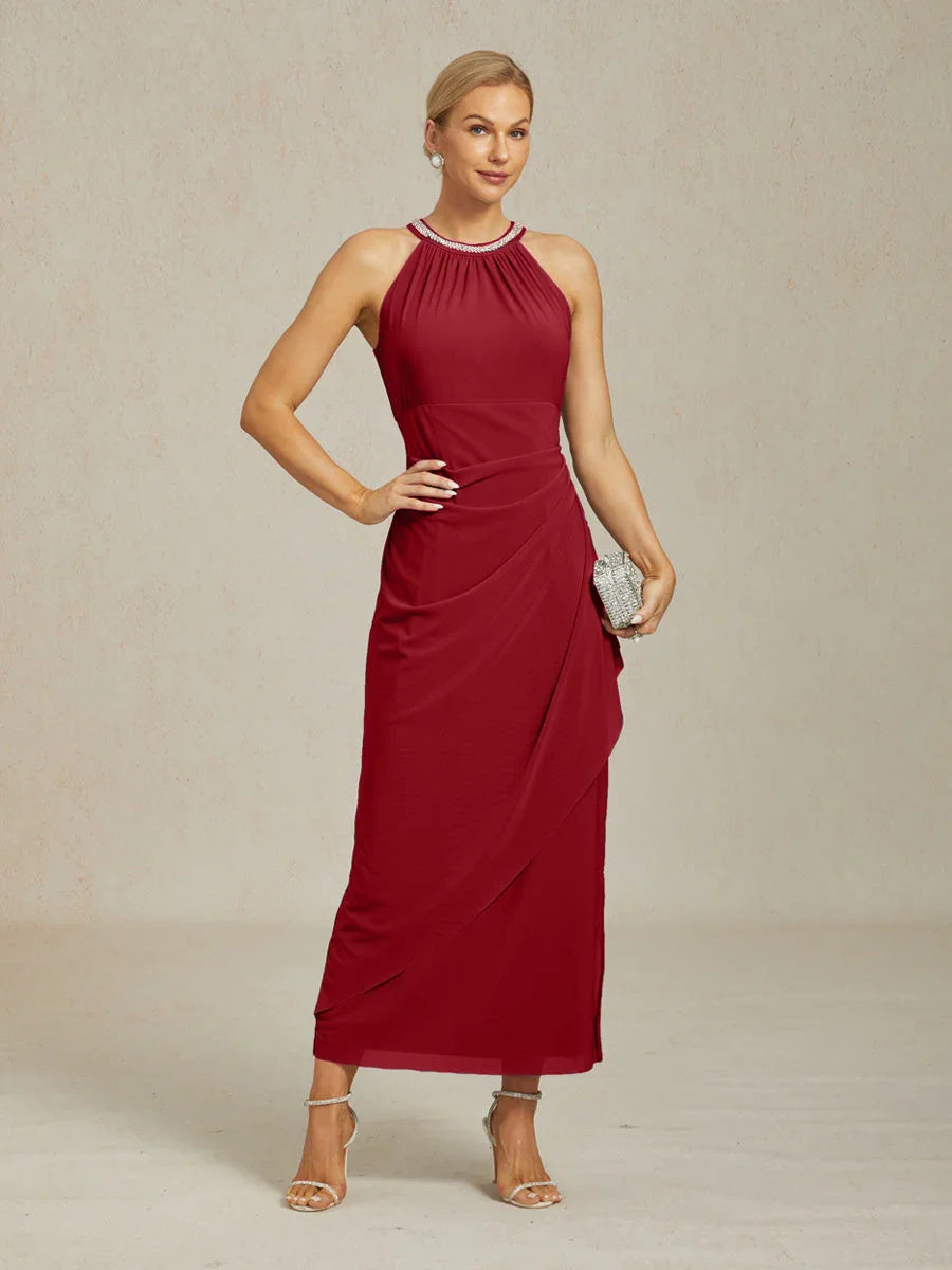Abito Maxi Elegante con Perline e Dettaglio a Volant