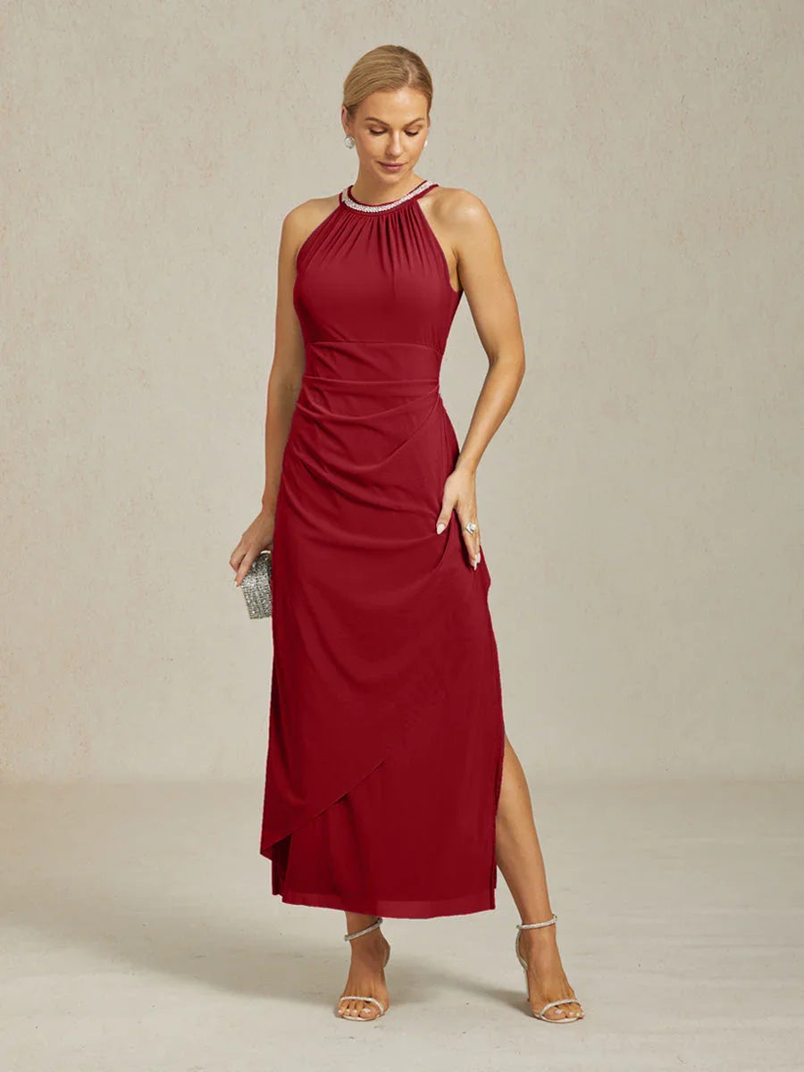 Abito Maxi Elegante con Perline e Dettaglio a Volant