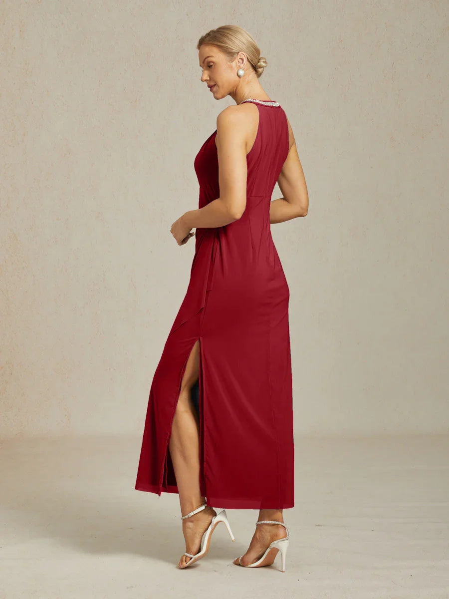 Abito Maxi Elegante con Perline e Dettaglio a Volant