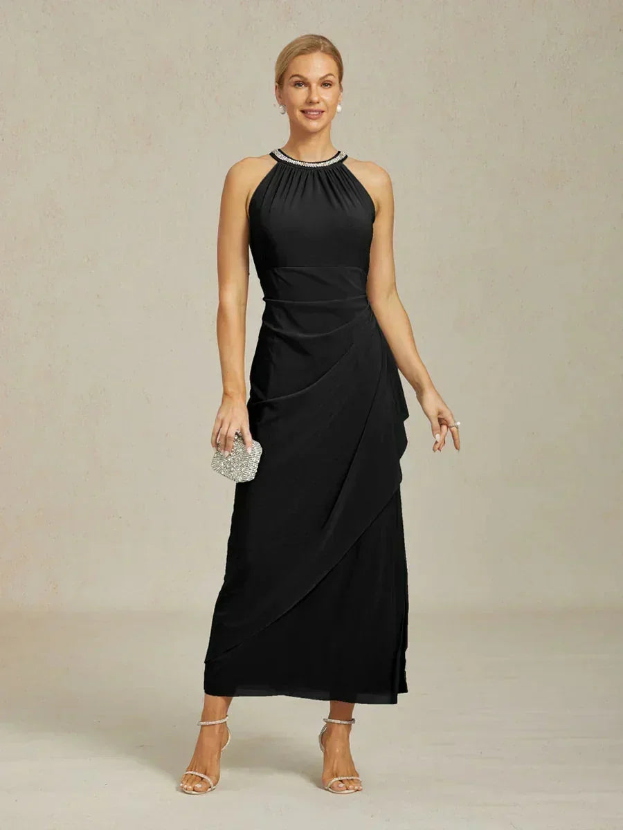 Abito Maxi Elegante con Perline e Dettaglio a Volant