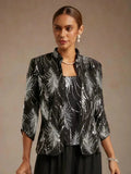 Elegante Twinset con Collo alla Mandarin in Paillettes