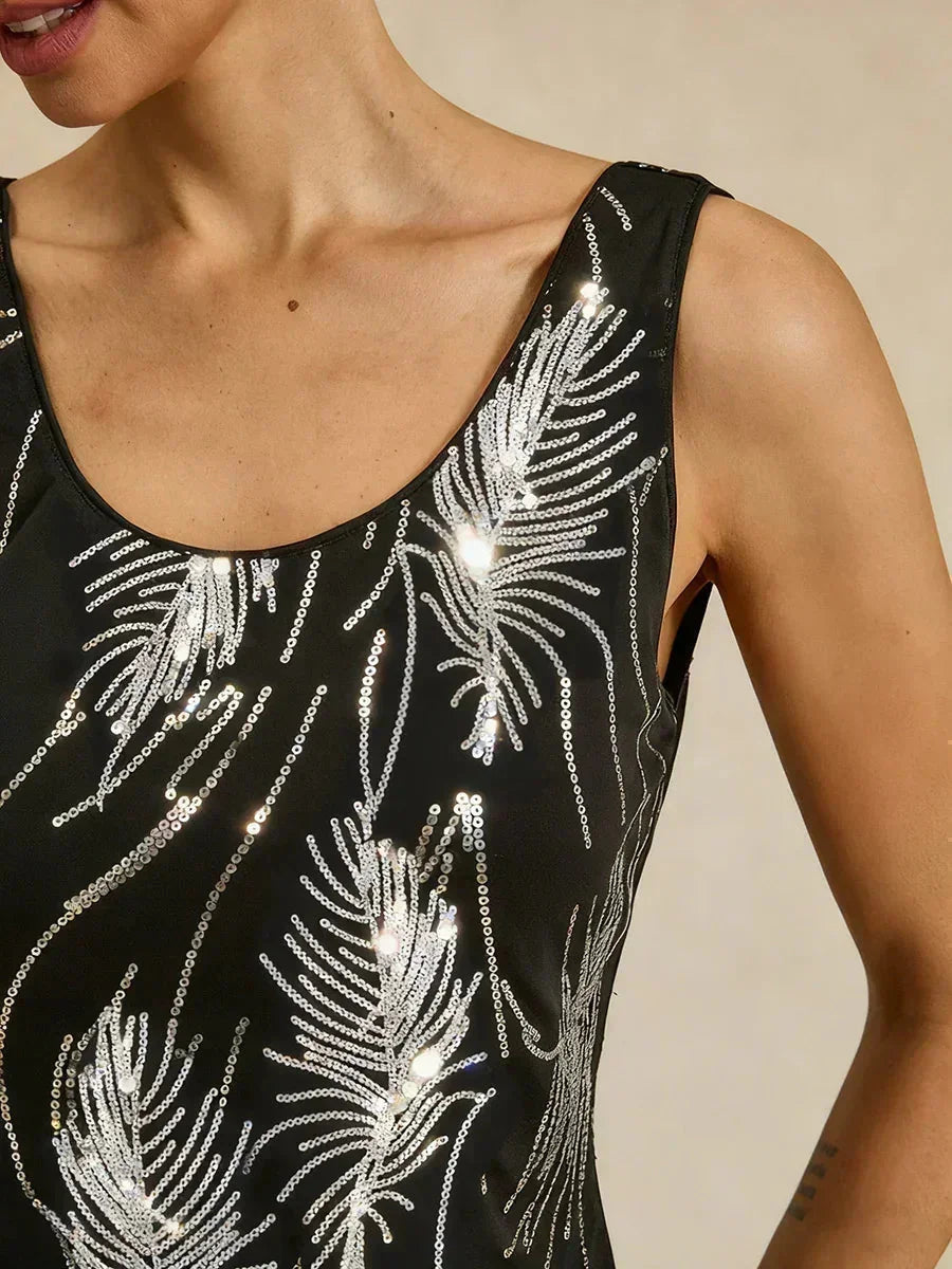Elegante Twinset con Collo alla Mandarin in Paillettes