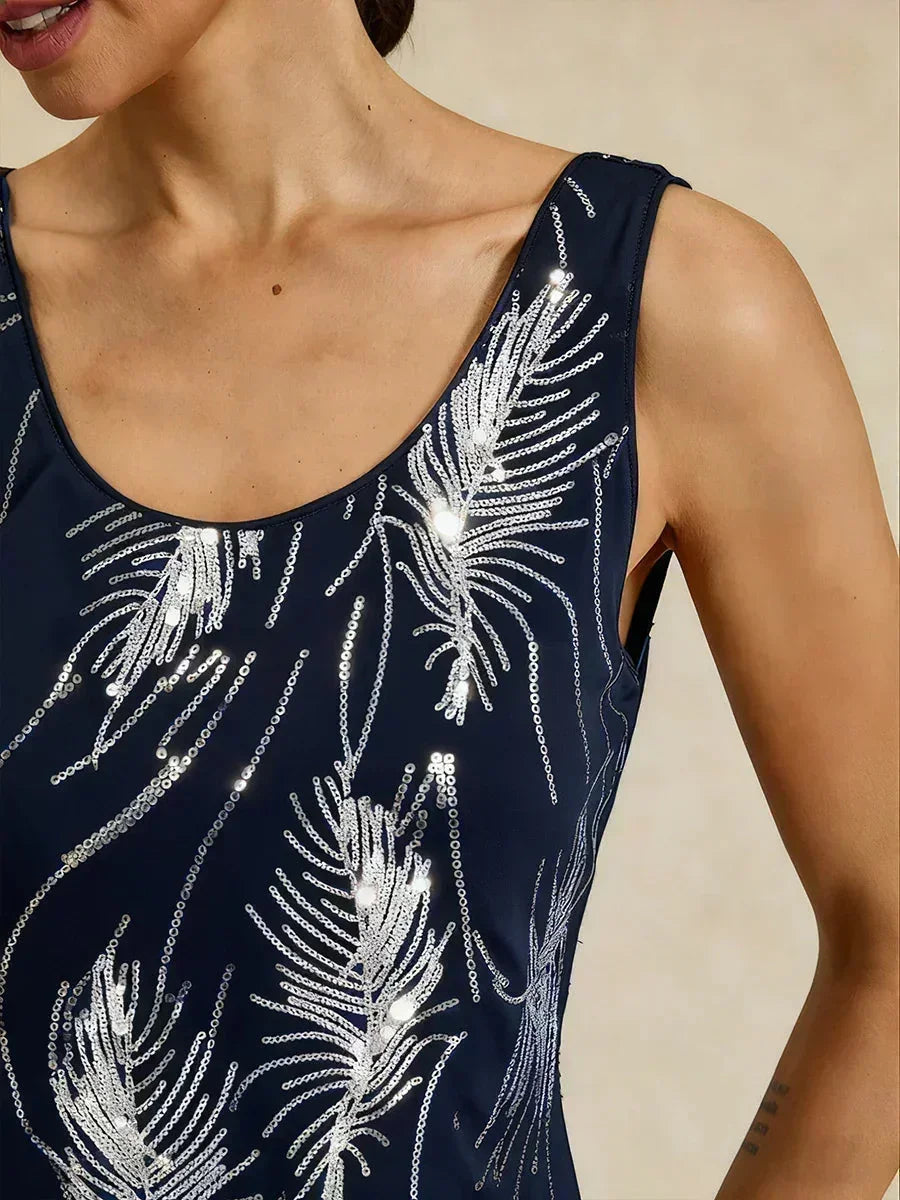 Elegante Twinset con Collo alla Mandarin in Paillettes