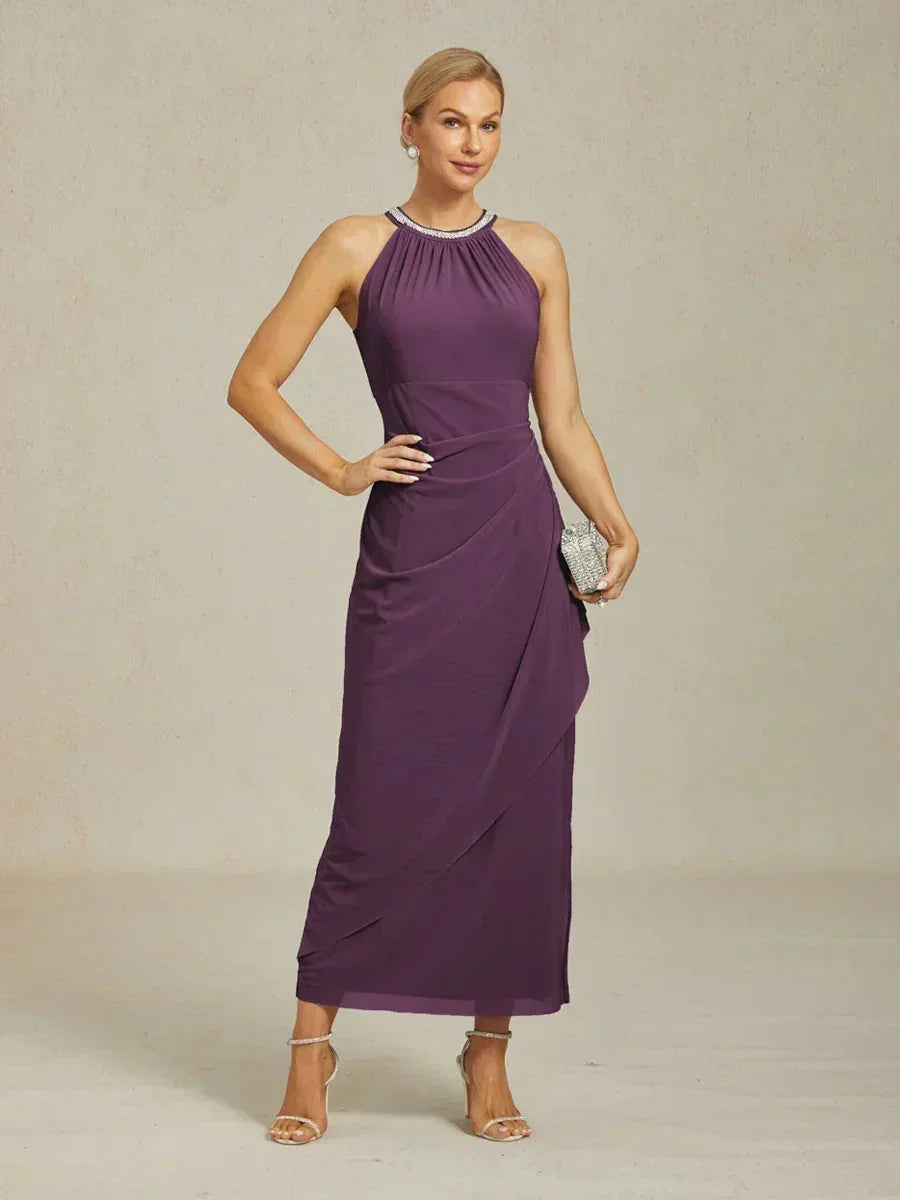 Abito Maxi Elegante con Perline e Dettaglio a Volant