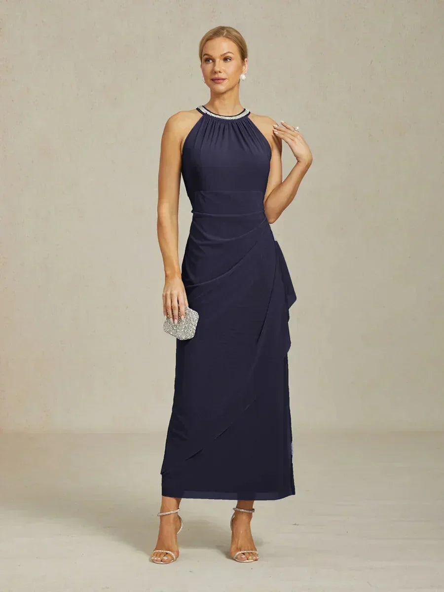 Abito Maxi Elegante con Perline e Dettaglio a Volant