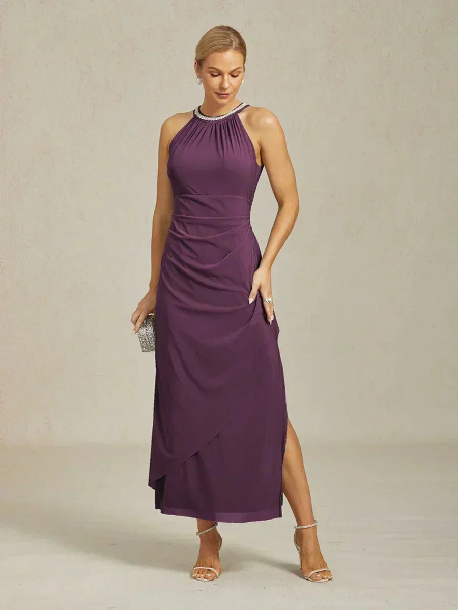 Abito Maxi Elegante con Perline e Dettaglio a Volant