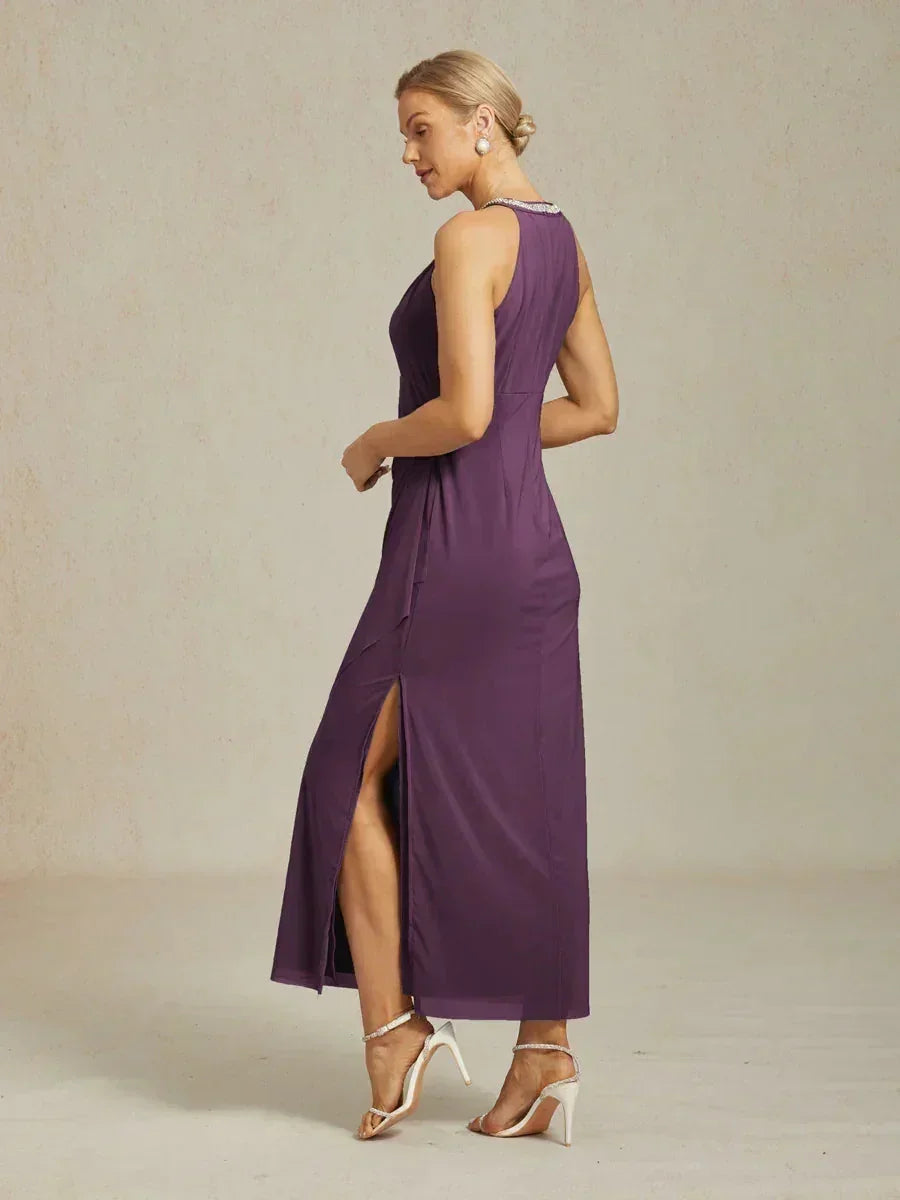Abito Maxi Elegante con Perline e Dettaglio a Volant