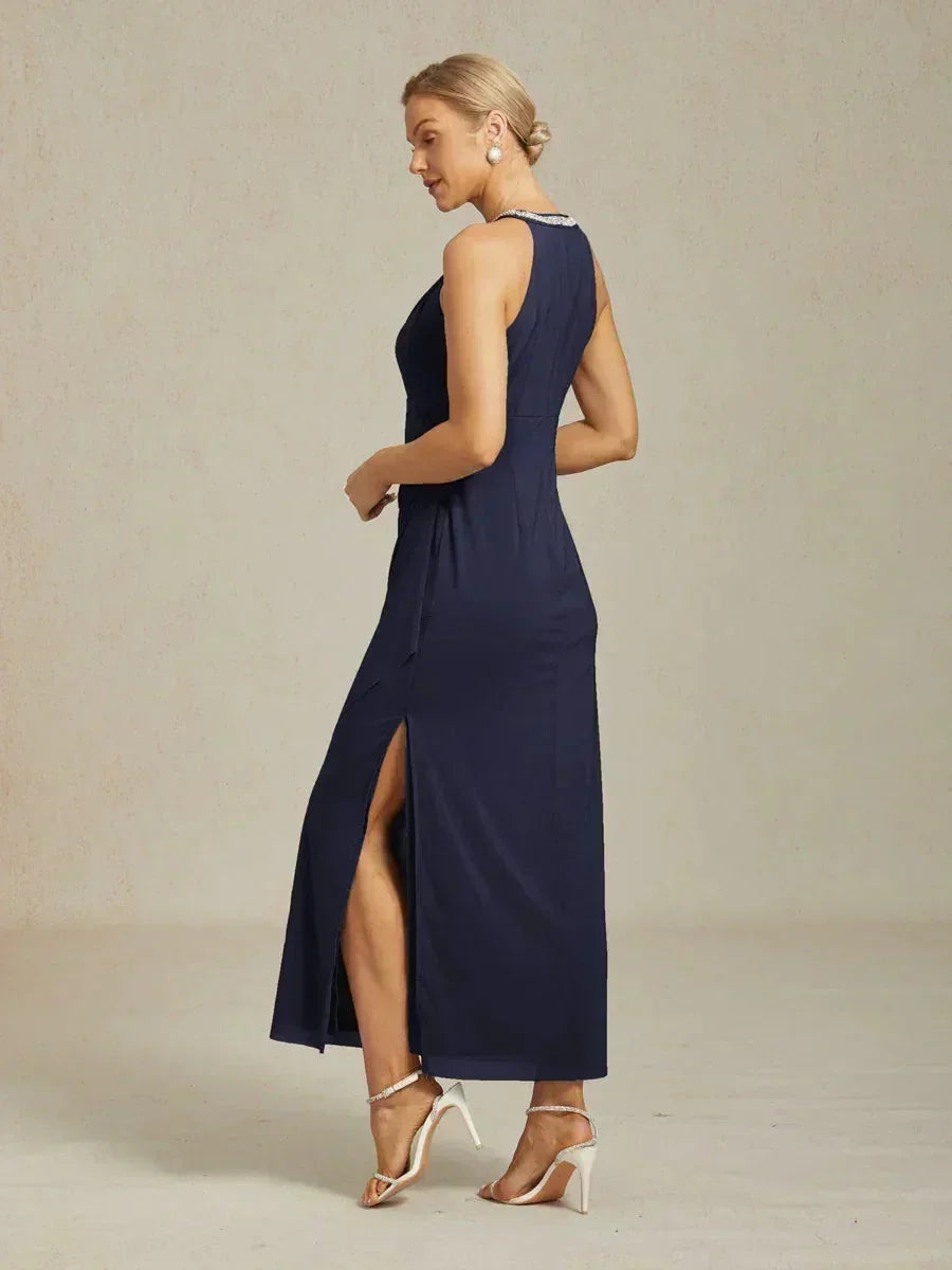 Abito Maxi Elegante con Perline e Dettaglio a Volant