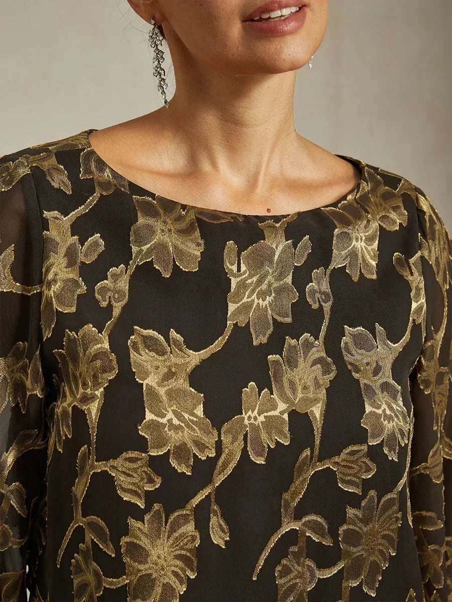 Blusa in Chiffon Floreale con Collo a Barca