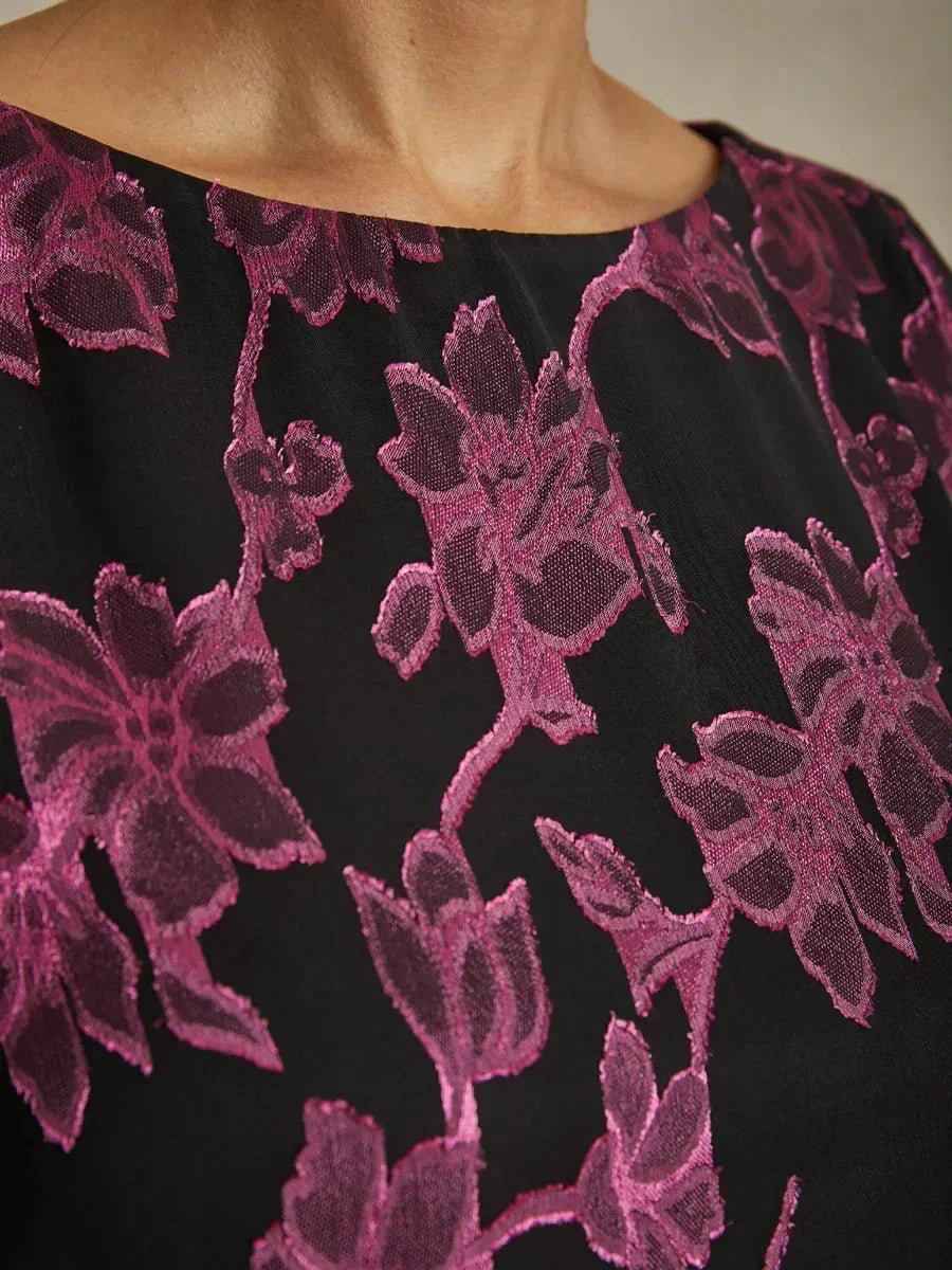 Blusa in Chiffon Floreale con Collo a Barca