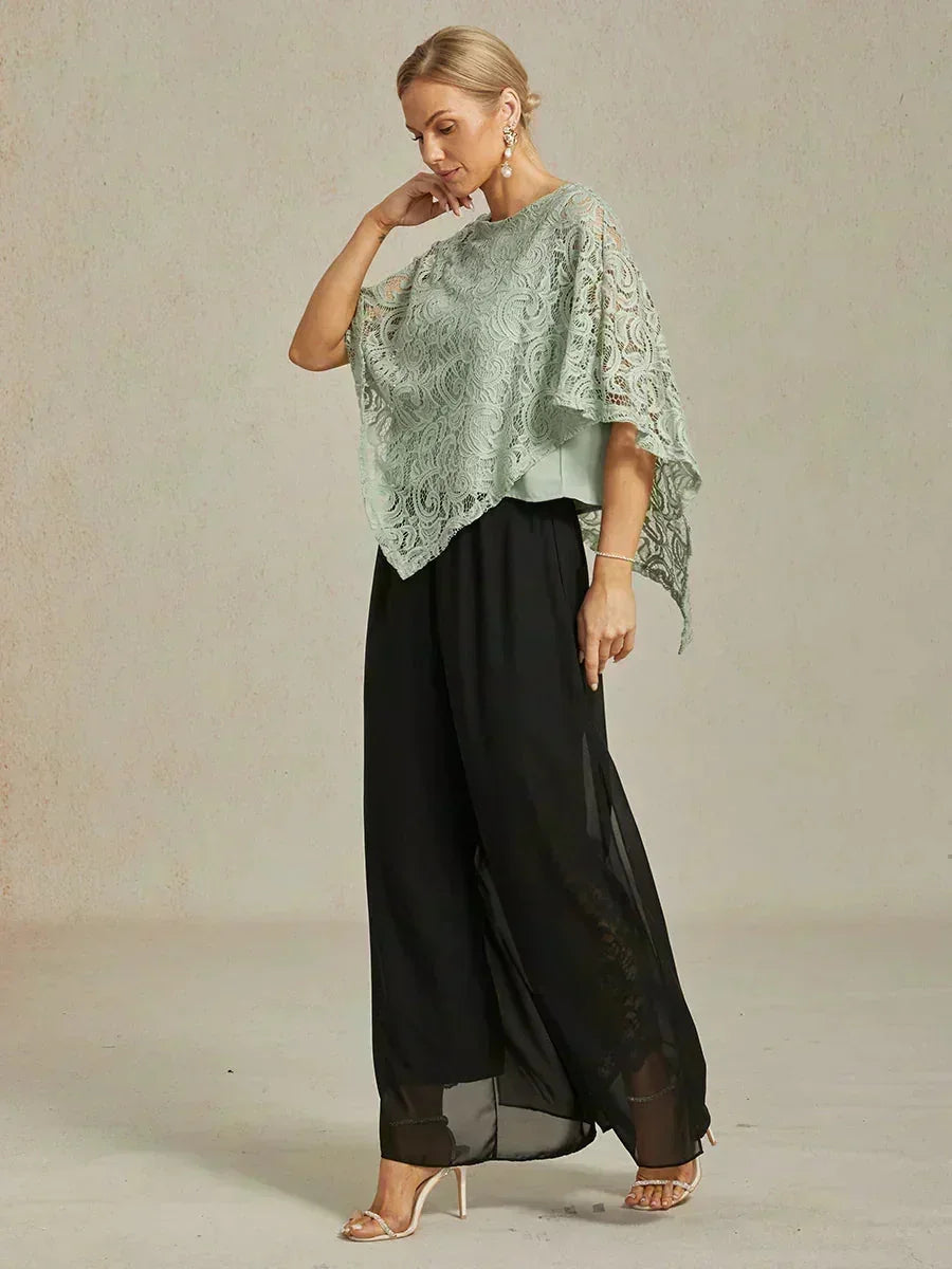 Pantaloni a Gamba Dritta con Sovrapposizione in Chiffon