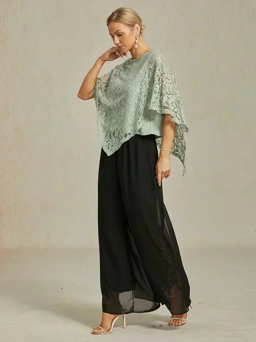 Pantaloni a Gamba Dritta con Sovrapposizione di Chiffon a Spacco