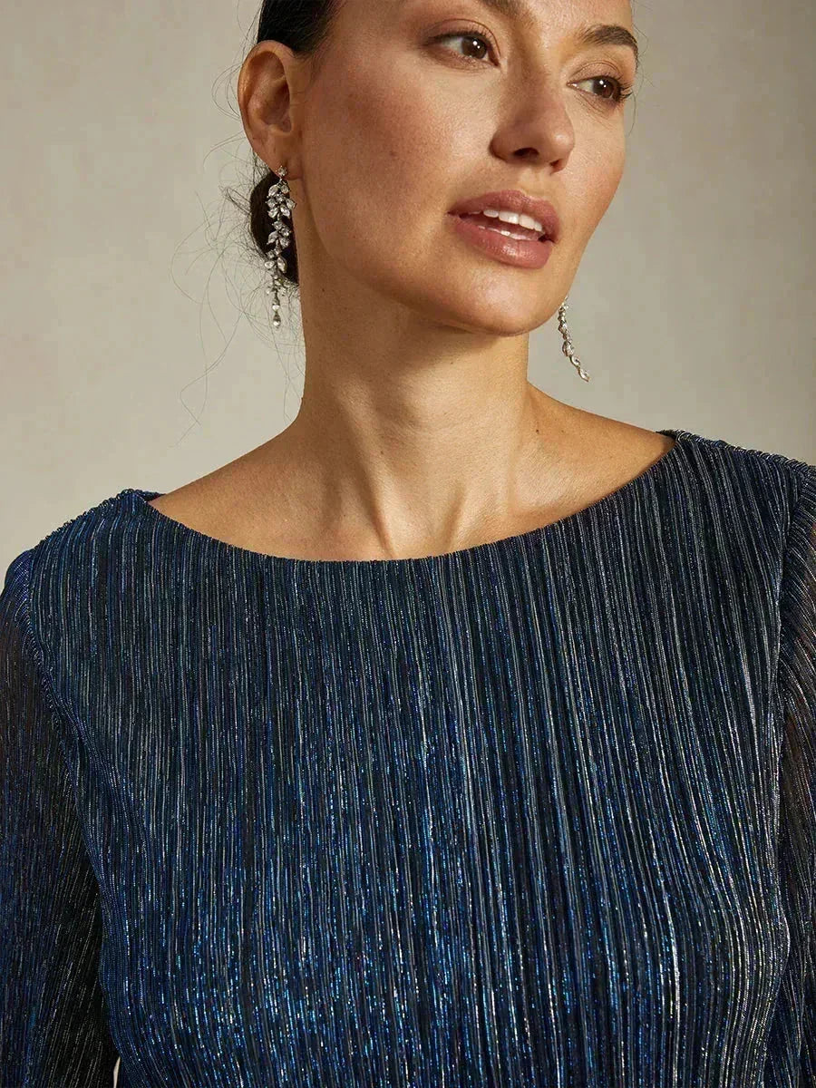 Blusa Asimmetrica a Strati in Chiffon Metallizzato Pieghettato