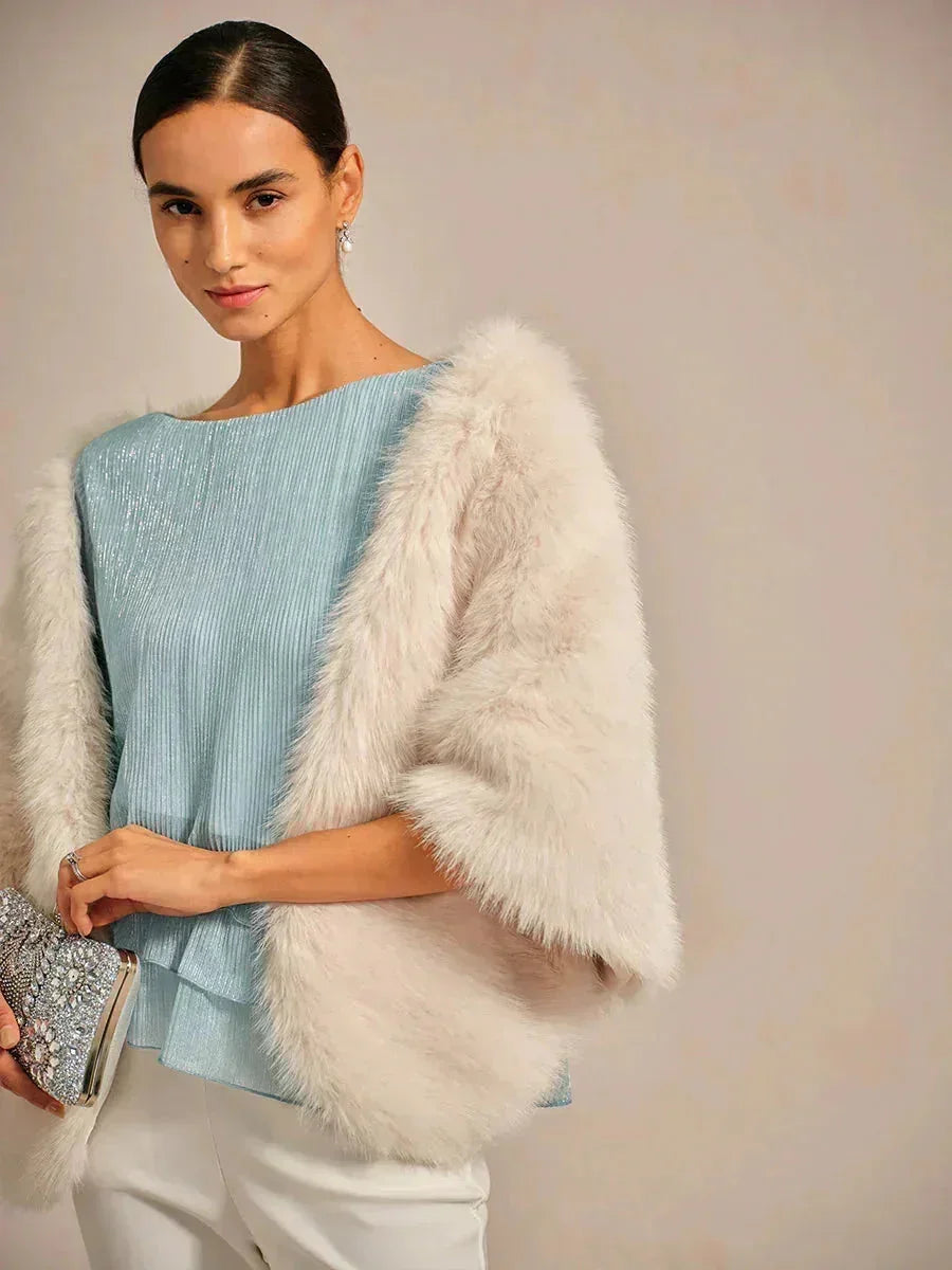 Blusa Asimmetrica a Strati in Chiffon Metallizzato Pieghettato