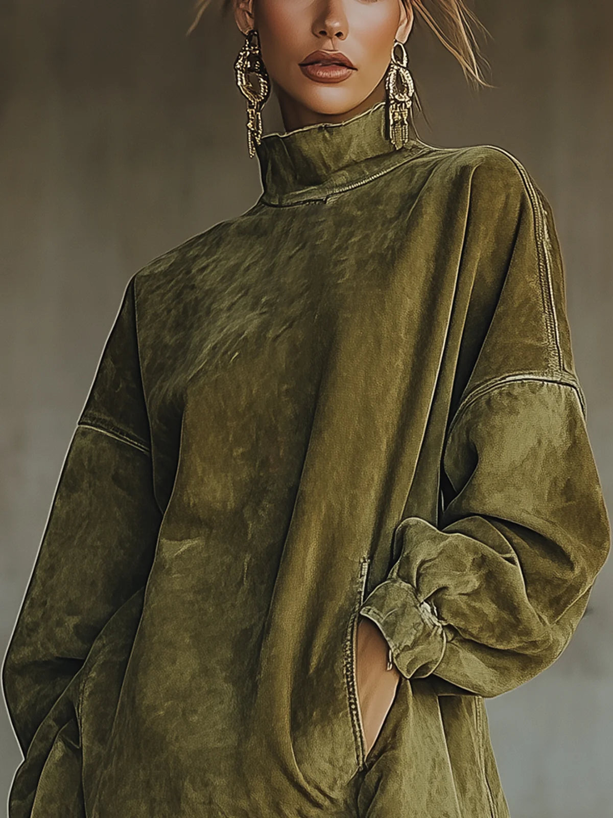 Amalia | Abito in Suede con Frange a Collo Alto
