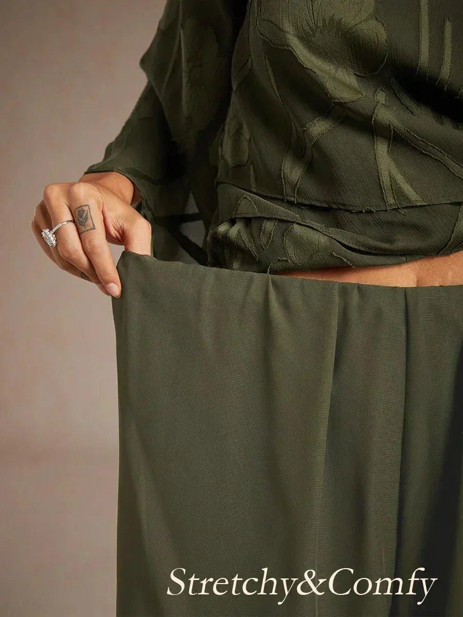 Pantaloni a Gamba Dritta con Sovrapposizione di Chiffon a Spacco