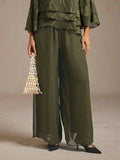 Pantaloni a Gamba Dritta con Sovrapposizione in Chiffon