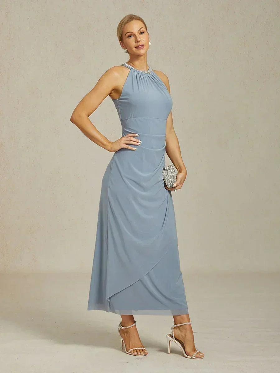 Abito Maxi Elegante con Perline e Dettaglio a Volant