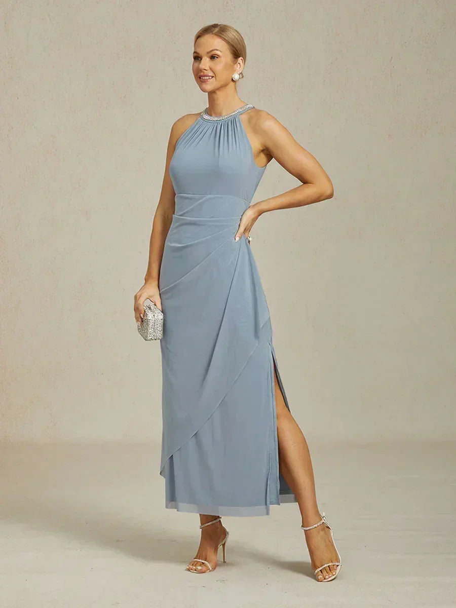 Abito Maxi Elegante con Perline e Dettaglio a Volant