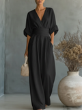 ESSENZIALE - Elegante Tuta Estiva con V-Neck e Vita Alta
