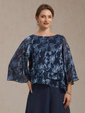 Blusa in Chiffon Floreale con Collo a Barca