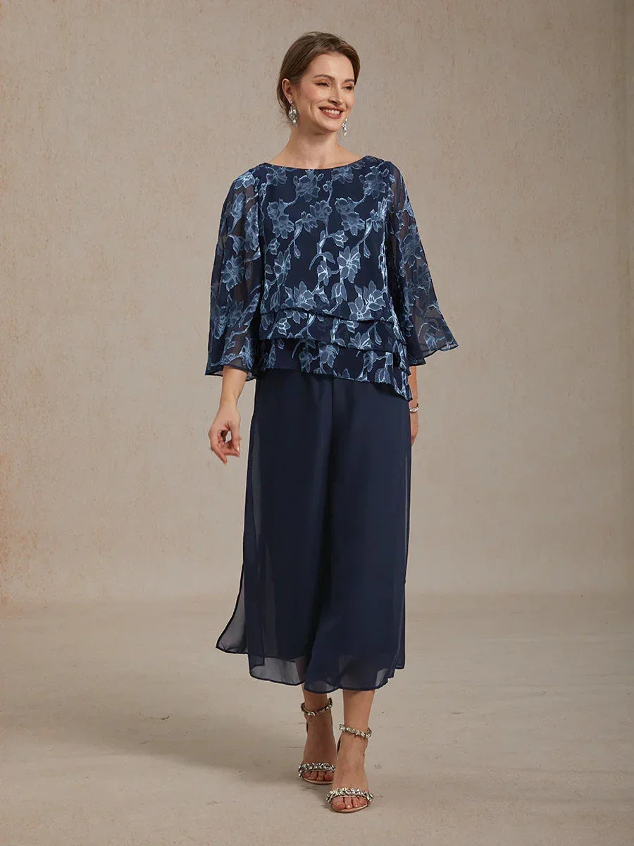 Blusa in Chiffon Floreale con Collo a Barca