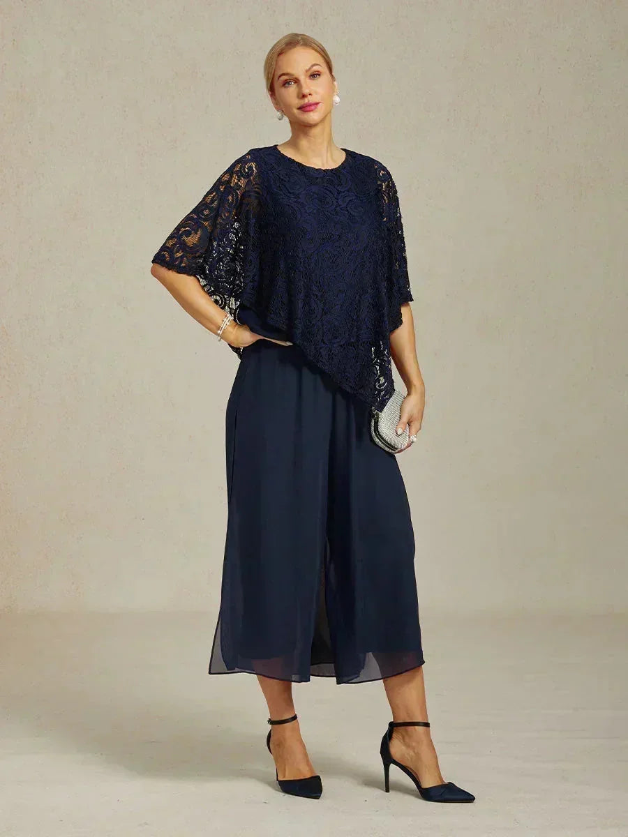 Pantaloni a gamba dritta cropped con sovrapposizione in chiffon