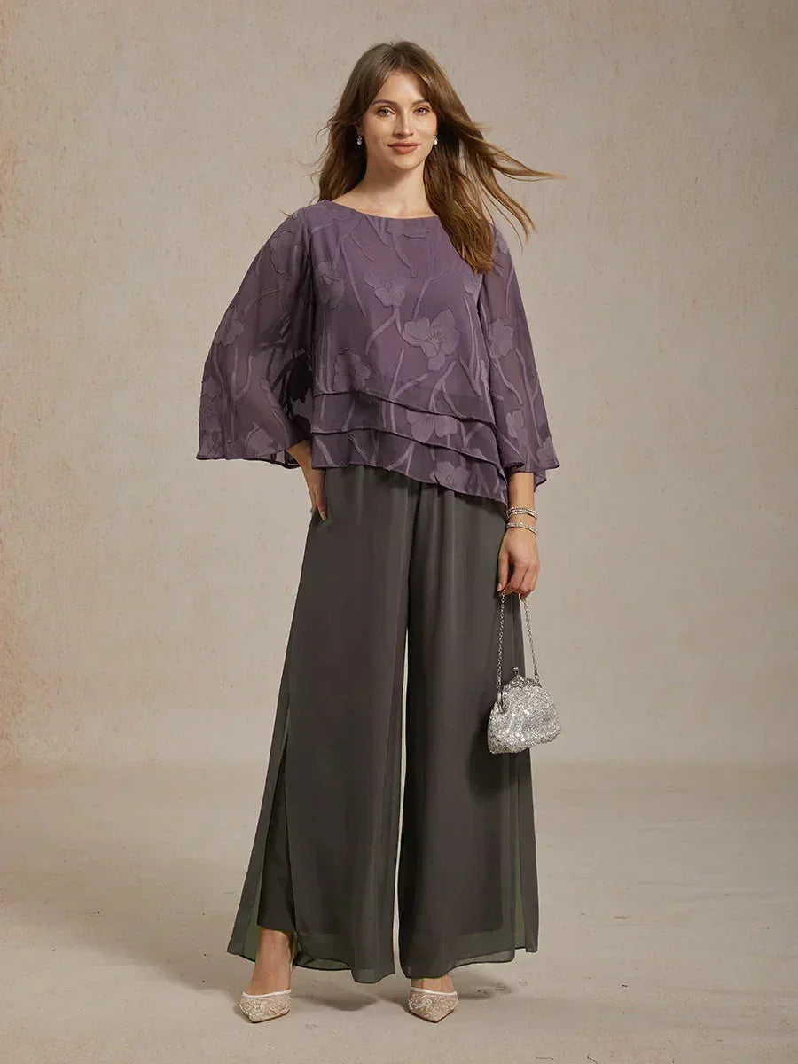 Pantaloni a Gamba Dritta con Sovrapposizione in Chiffon