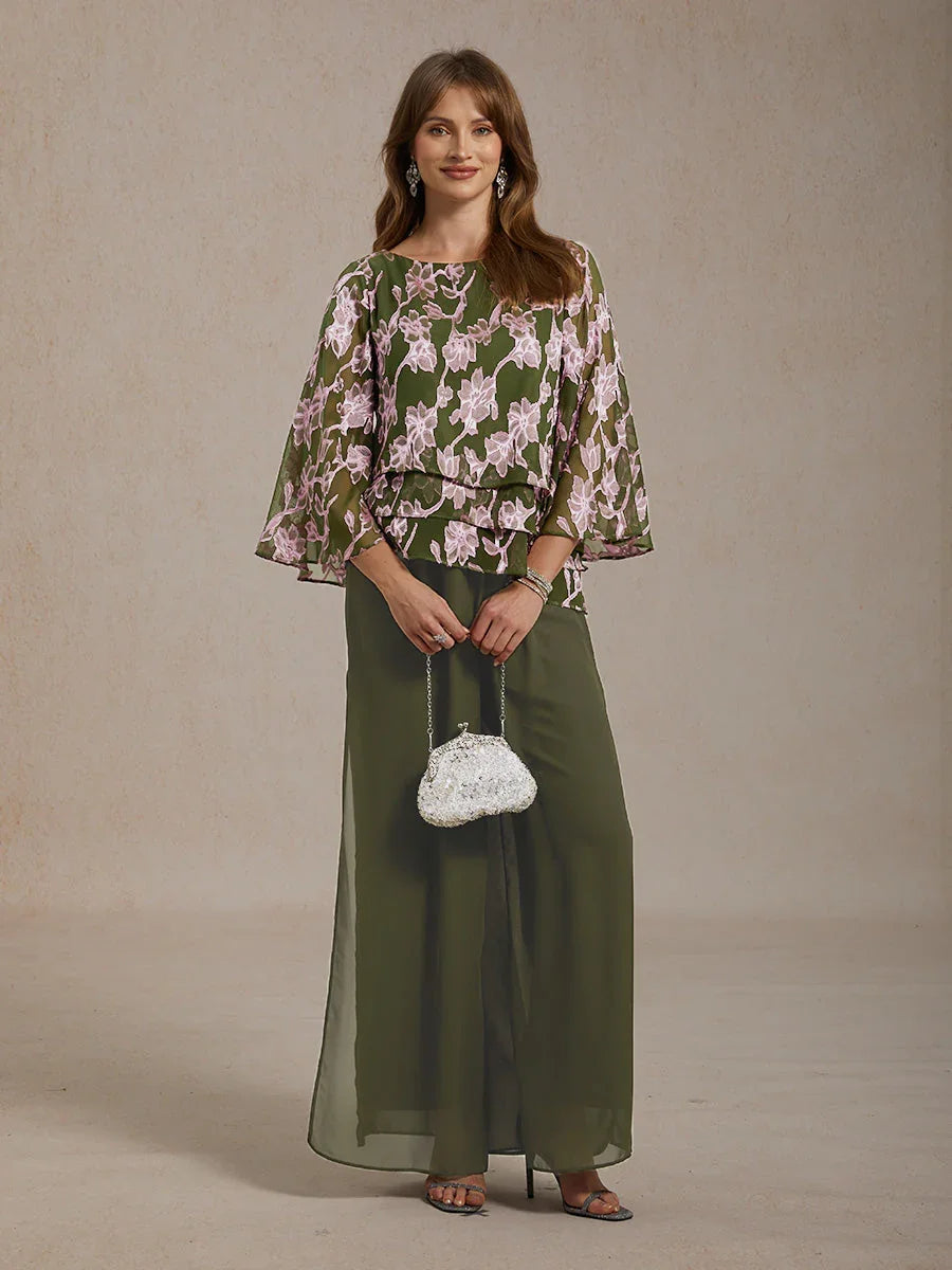 Blusa in Chiffon Floreale con Collo a Barca