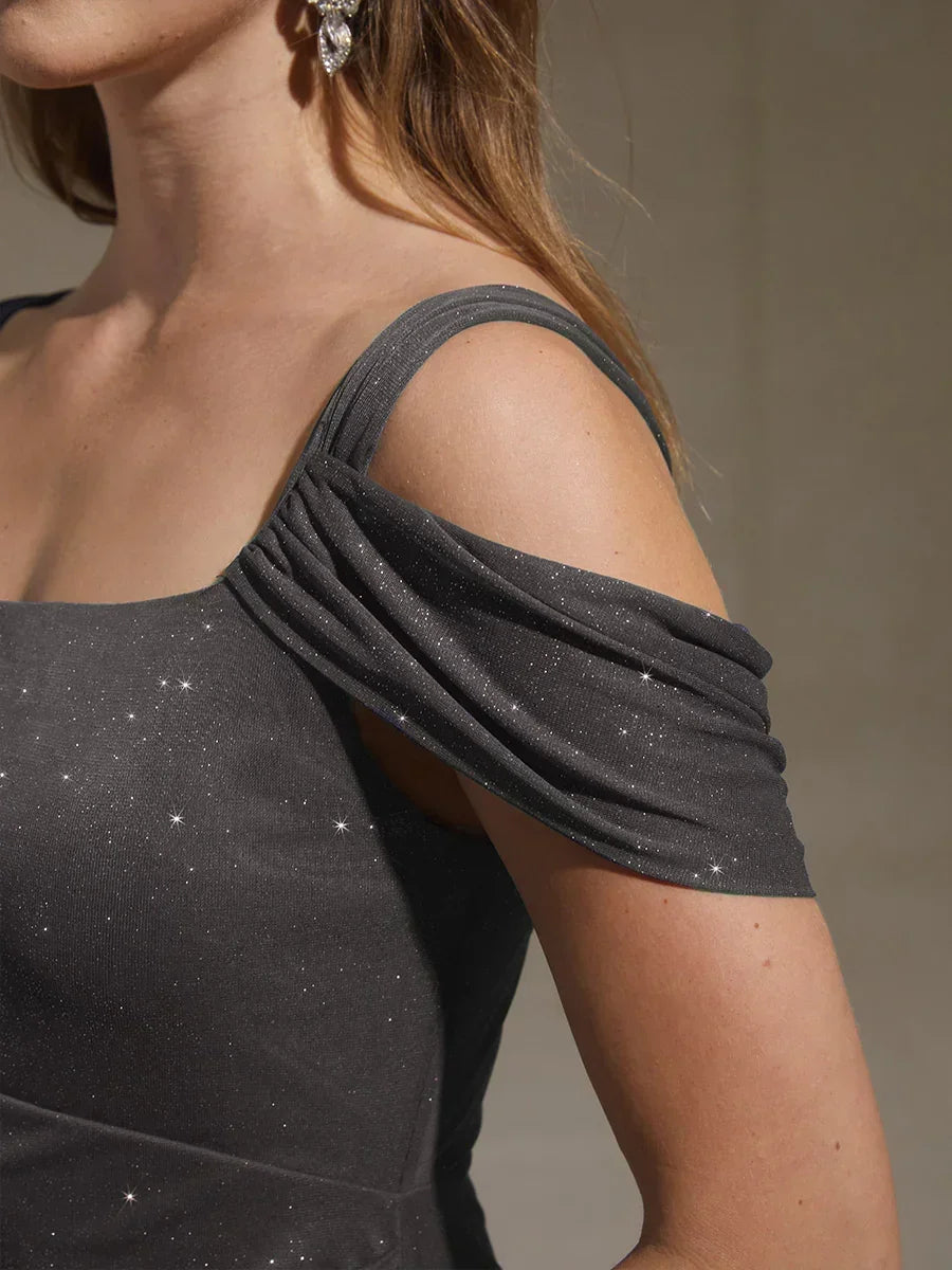 Abito in rete glitter a lunghezza caviglia con spalle scoperte
