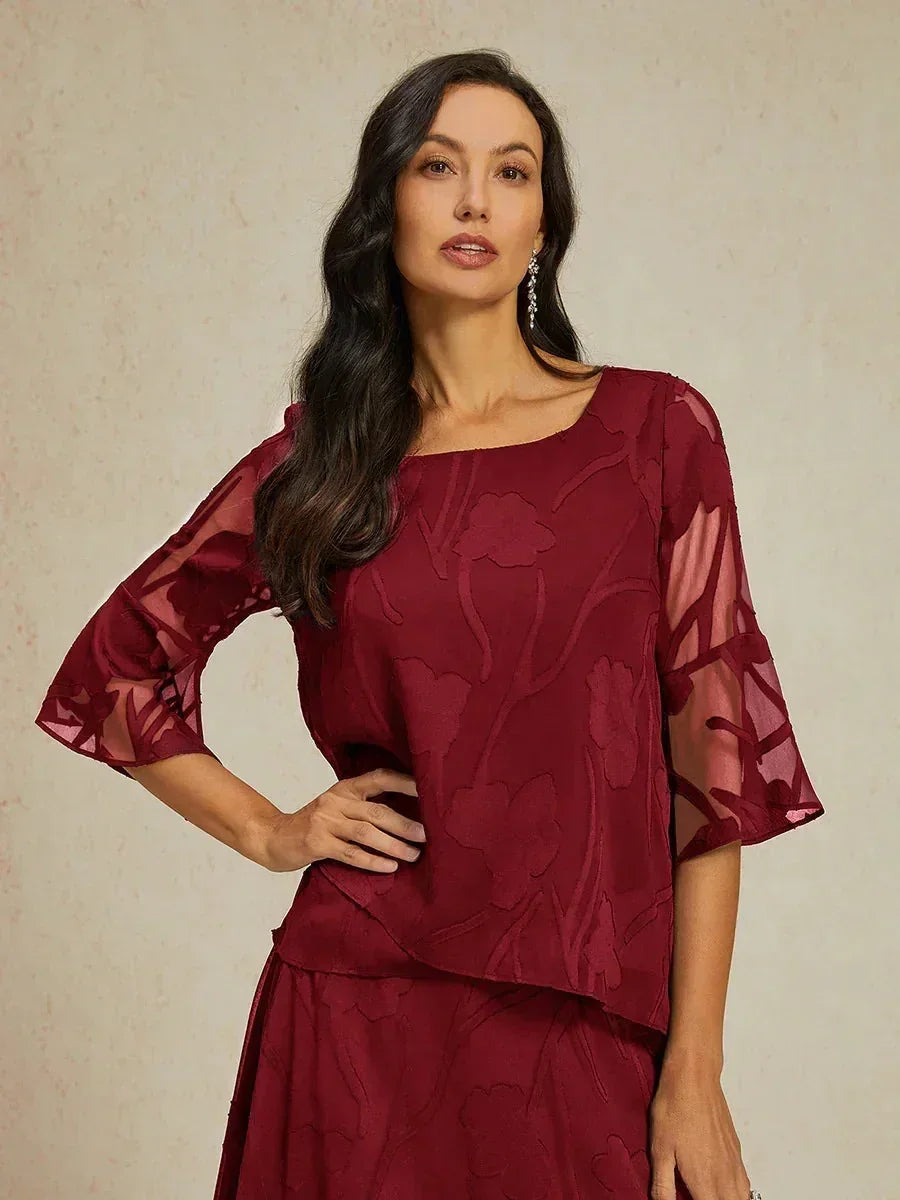Blusa in Chiffon con Orlo Asimmetrico Elegante