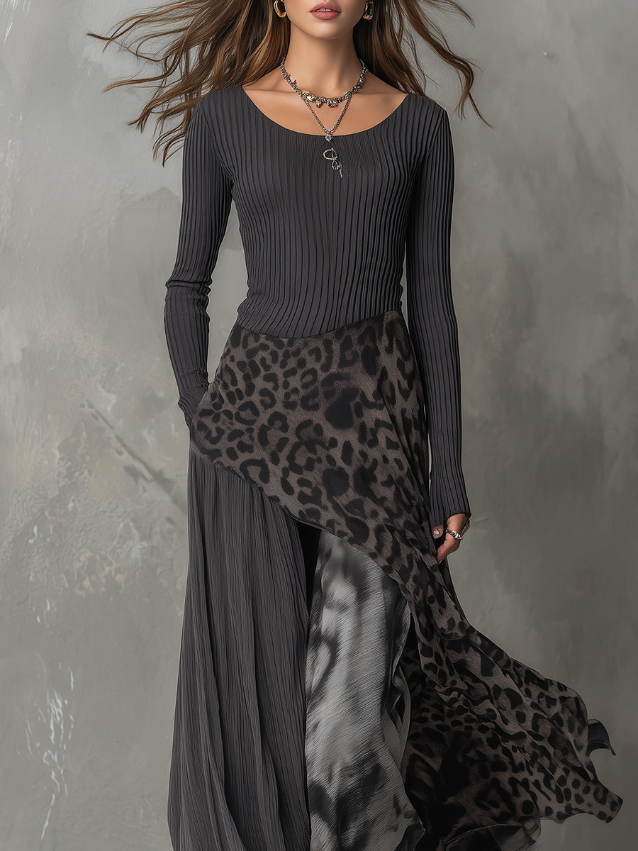 Martina - Abito lungo in stile bohemien con stampa leopardata