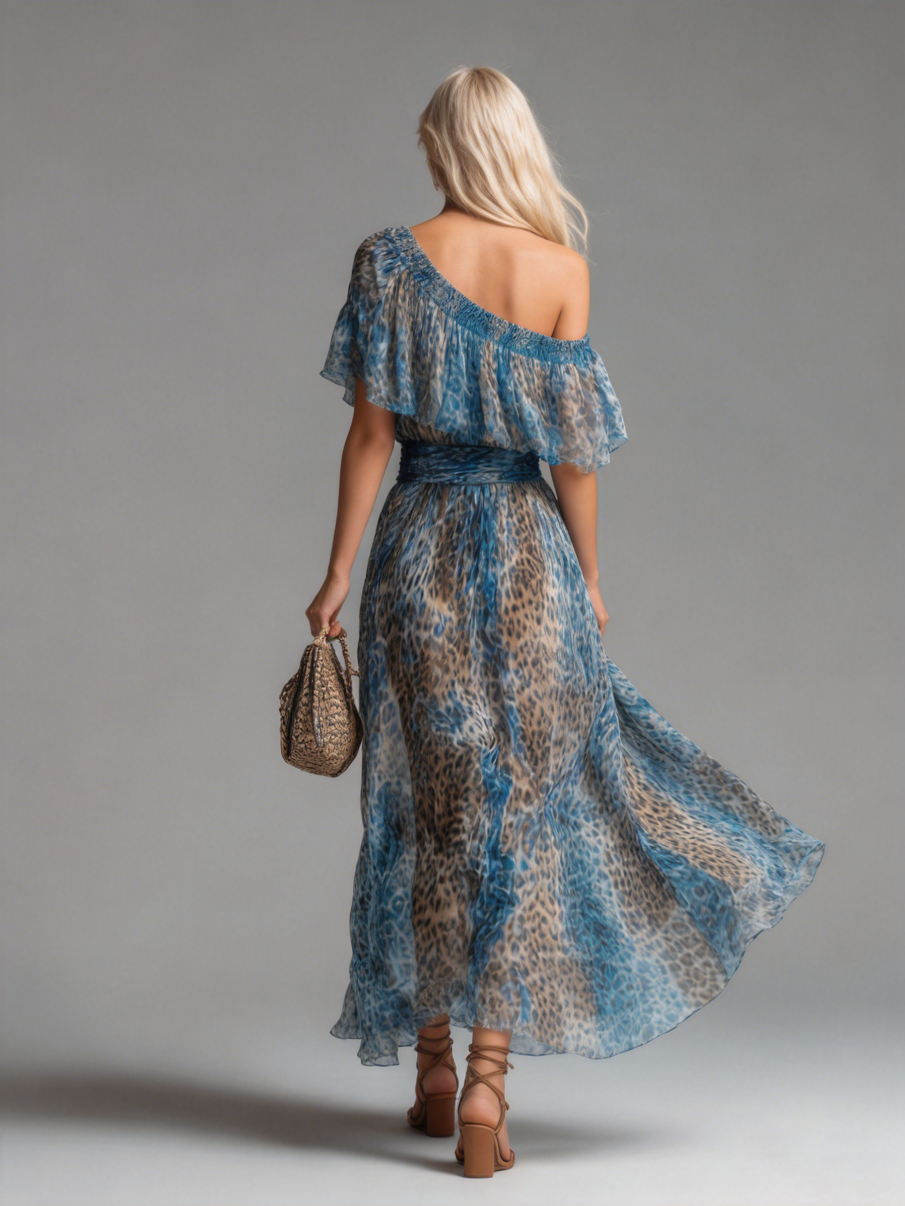 🔥 Selvaggia – Abito Maxi in Chiffon a Stampa Leopardo Off-Shoulder