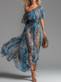 🔥 Selvaggia – Abito Maxi in Chiffon a Stampa Leopardo Off-Shoulder